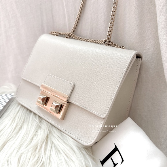 NWT Furla Bella Mini Crossbody Shoulder Bag Leather Petalo Cream White - Picture 6 of 11